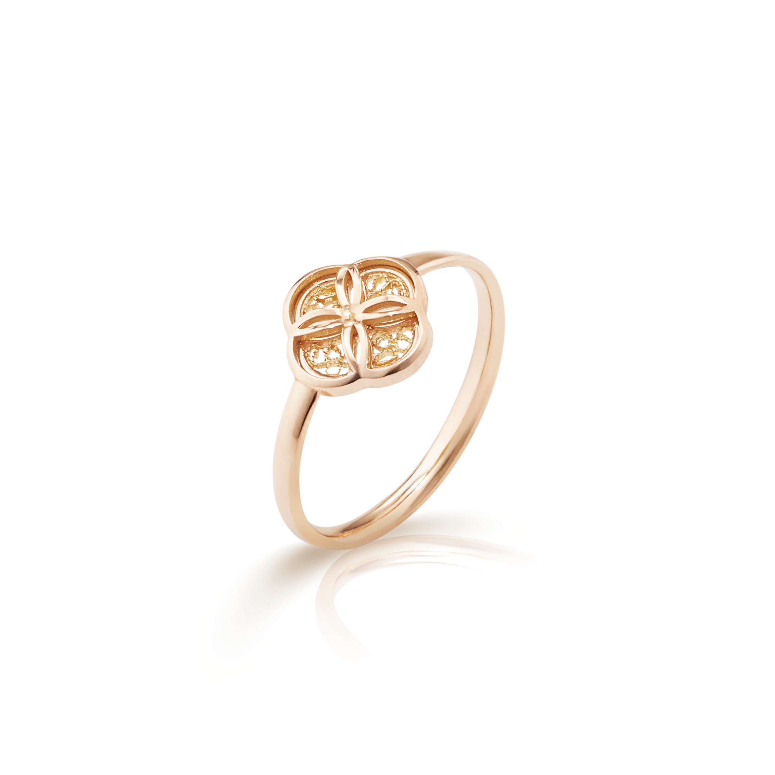 Joalharia do Carmo Anel Trevo Pequeno Ouro Rosa