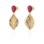 Joalharia do Carmo Brincos Folha e Pedra Gota de Cor Bordeaux