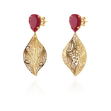 Joalharia do Carmo Brincos Folha e Pedra Gota de Cor Bordeaux