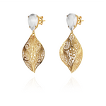 Joalharia do Carmo Brincos Folha e Pedra Gota de Cor Branco