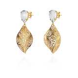 Joalharia do Carmo Brincos Folha e Pedra Gota de Cor Branco