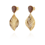 Joalharia do Carmo Brincos Folha e Pedra Gota de Cor Castanho