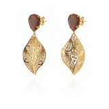Joalharia do Carmo Brincos Folha e Pedra Gota de Cor Castanho
