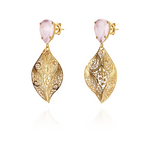 Joalharia do Carmo Brincos Folha e Pedra Gota de Cor Rosa