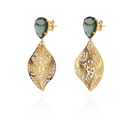 Joalharia do Carmo Brincos Folha e Pedra Gota de Cor Verde