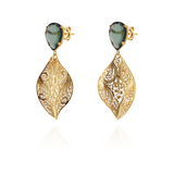 Joalharia do Carmo Brincos Folha e Pedra Gota de Cor Verde