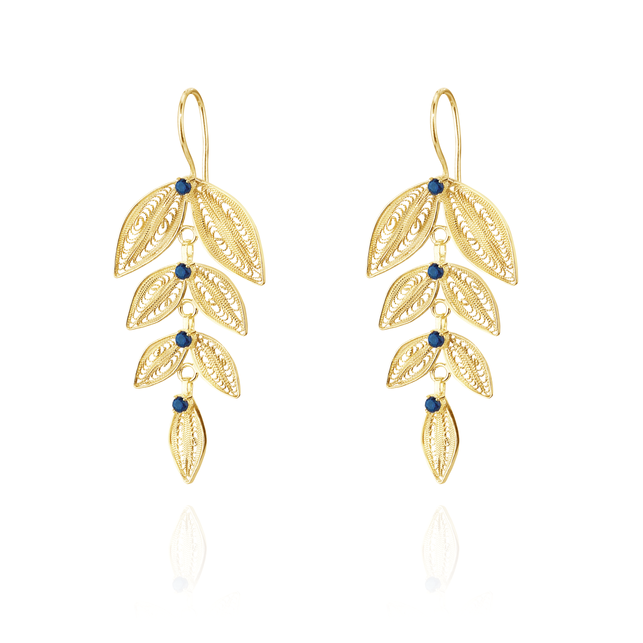 Joalharia do Carmo Brincos Folhas c/ Pedras Preciosas