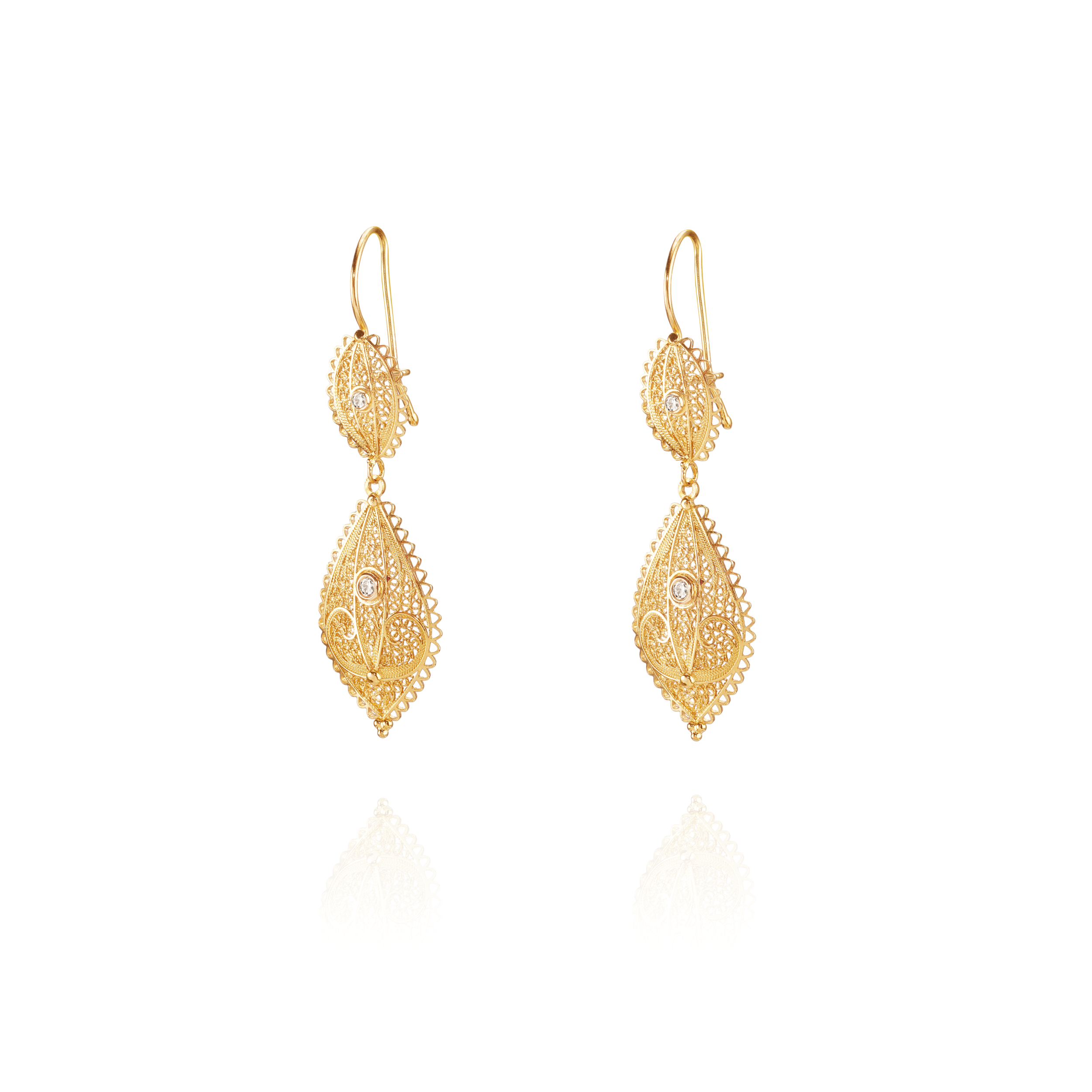 Joalharia do Carmo Brincos Lamparina c/ Brilhantes - Ouro