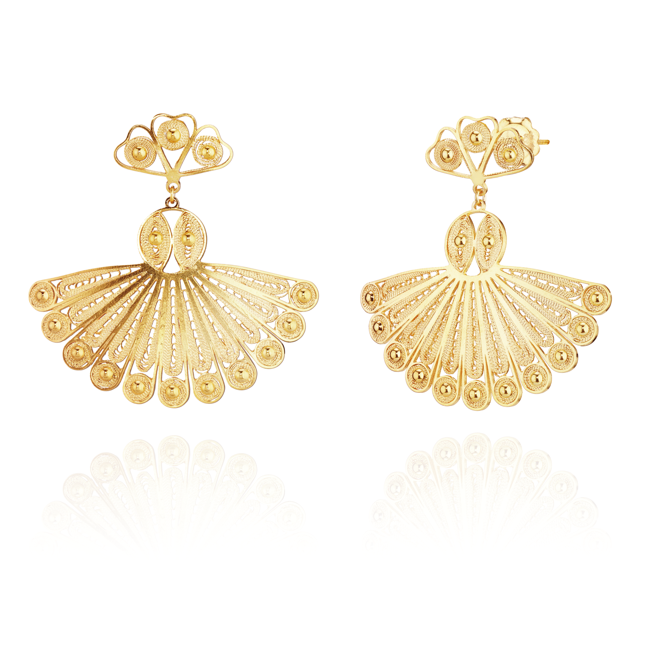 Joalharia do Carmo Brincos Leques Prata Dourada