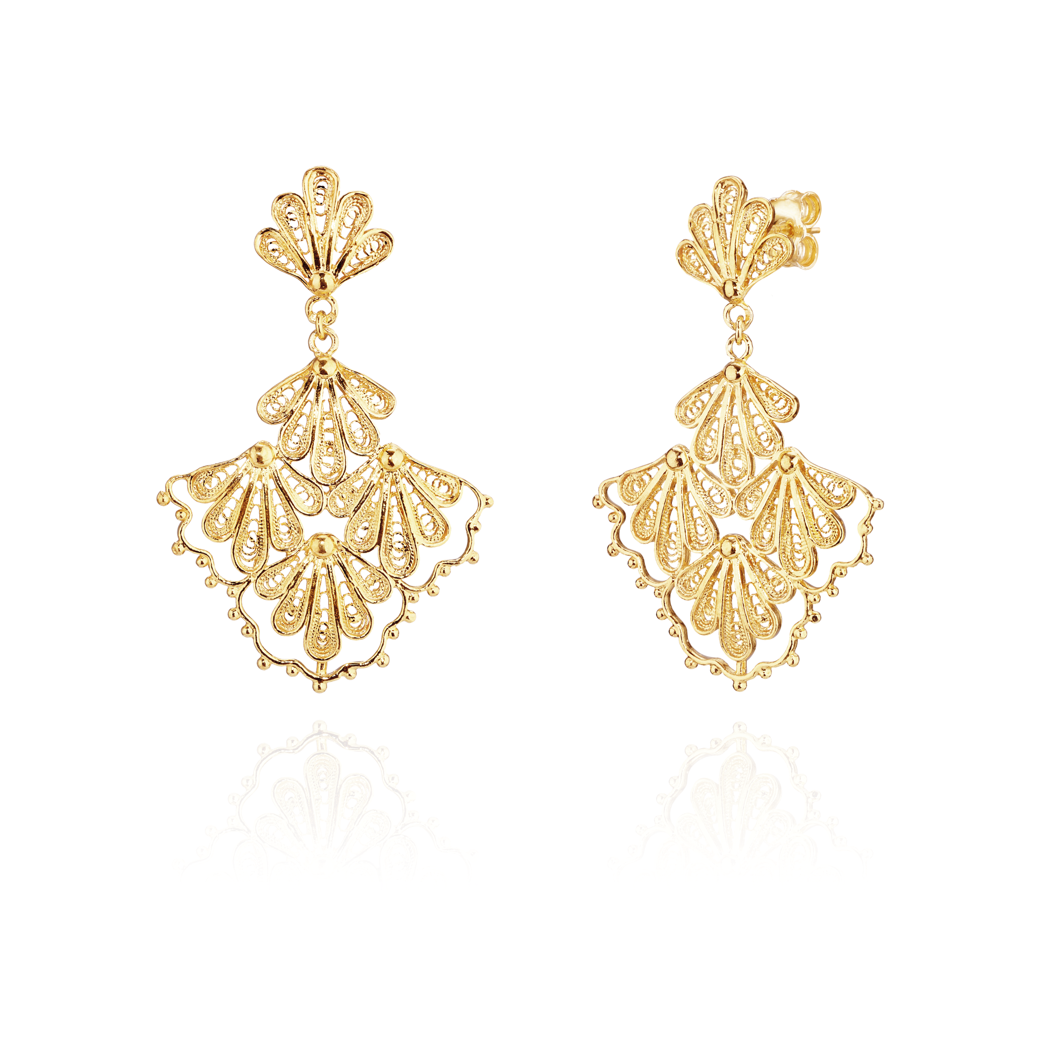 Joalharia do Carmo Brincos Triangulares Prata Dourada