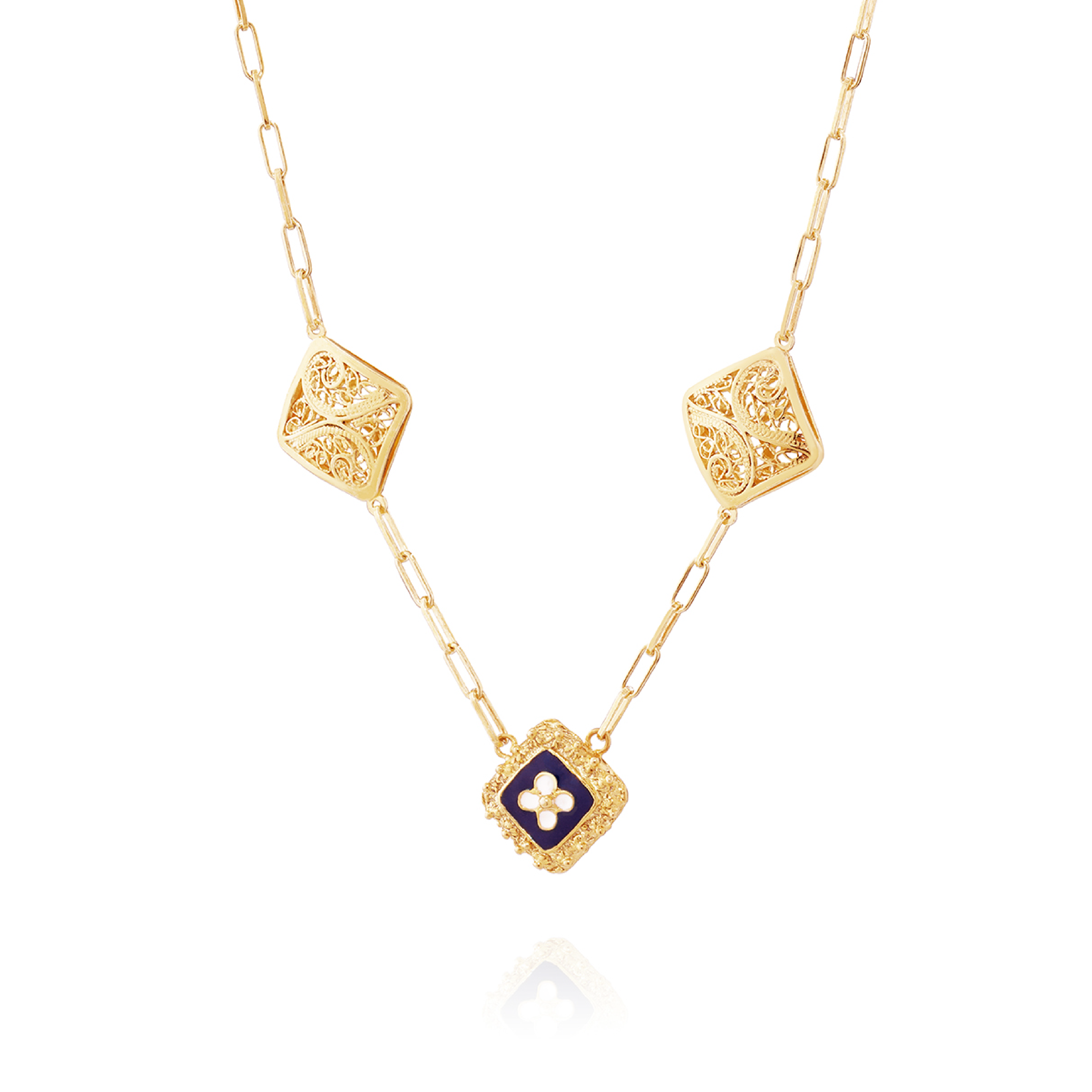 Joalharia do Carmo Colar 1 Caramujo 2 Quadrados Filigrana