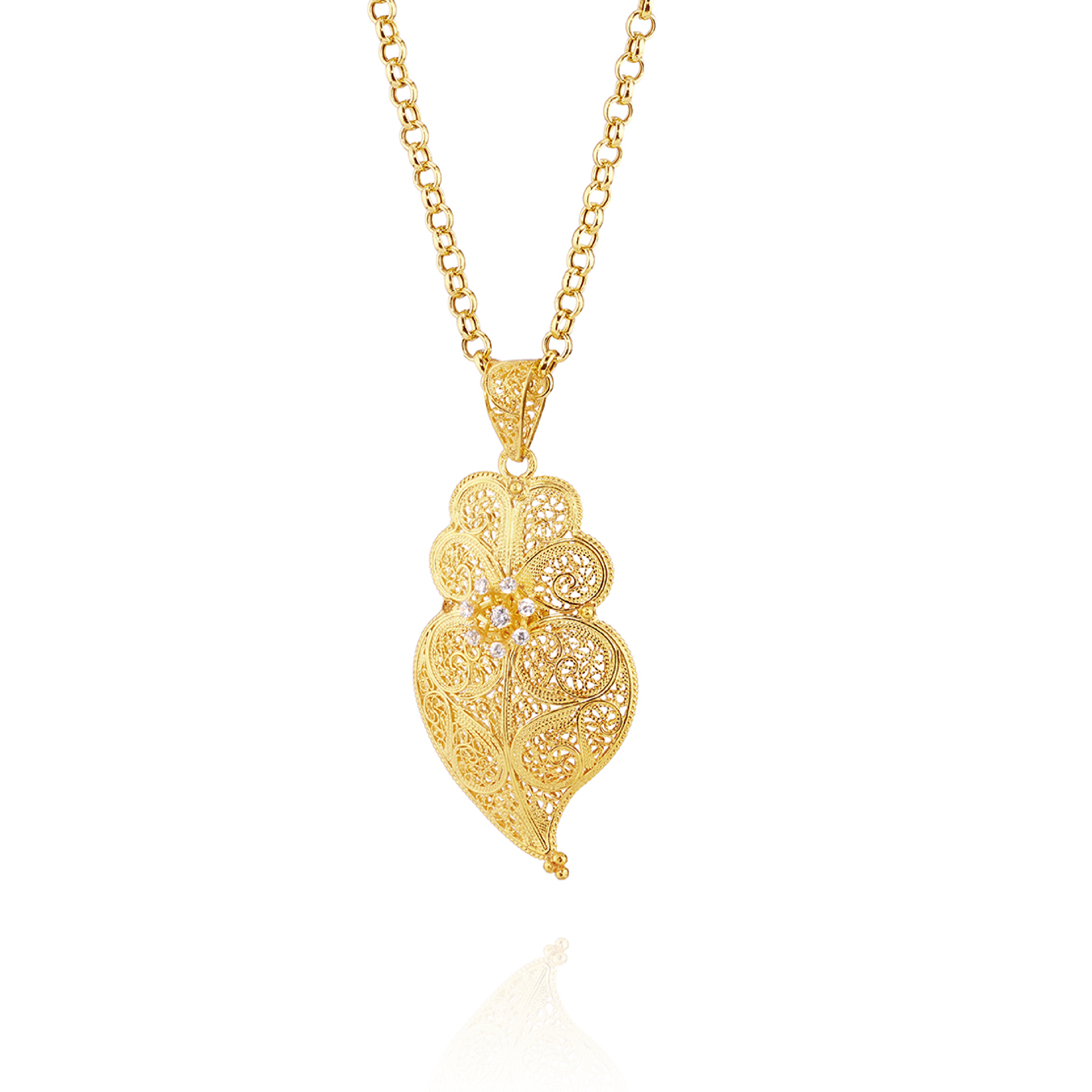 Joalharia do Carmo Colar Coracao Carmo com Chuveiro Prata Dourada