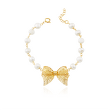 Joalharia do Carmo Pulseira de Pérolas com Laço em Prata Dourada