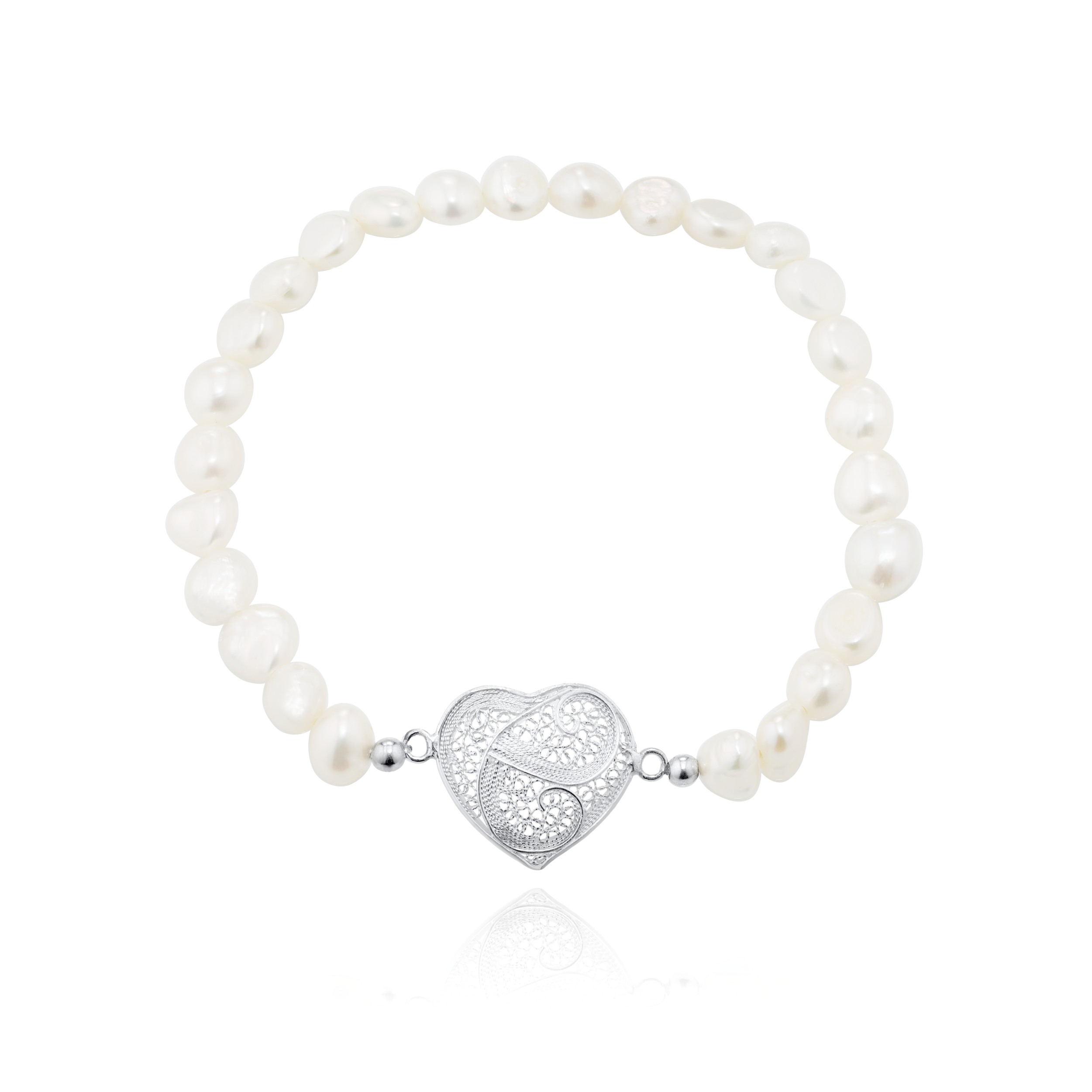 Joalharia do Carmo Pulseira de Fio com Coração em Filigrana