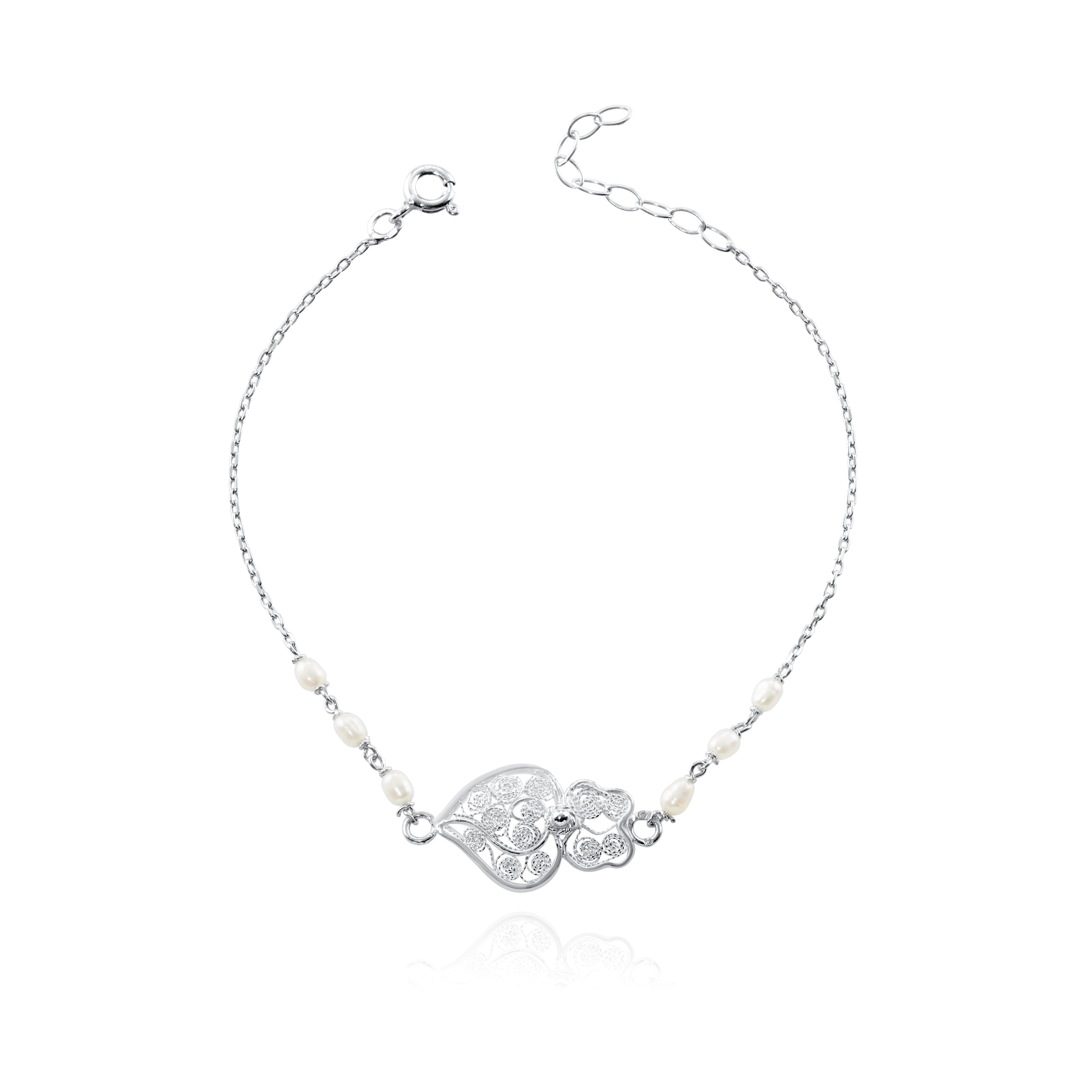 Joalharia do CarmoPulseira Pérola Coração em Filigrana