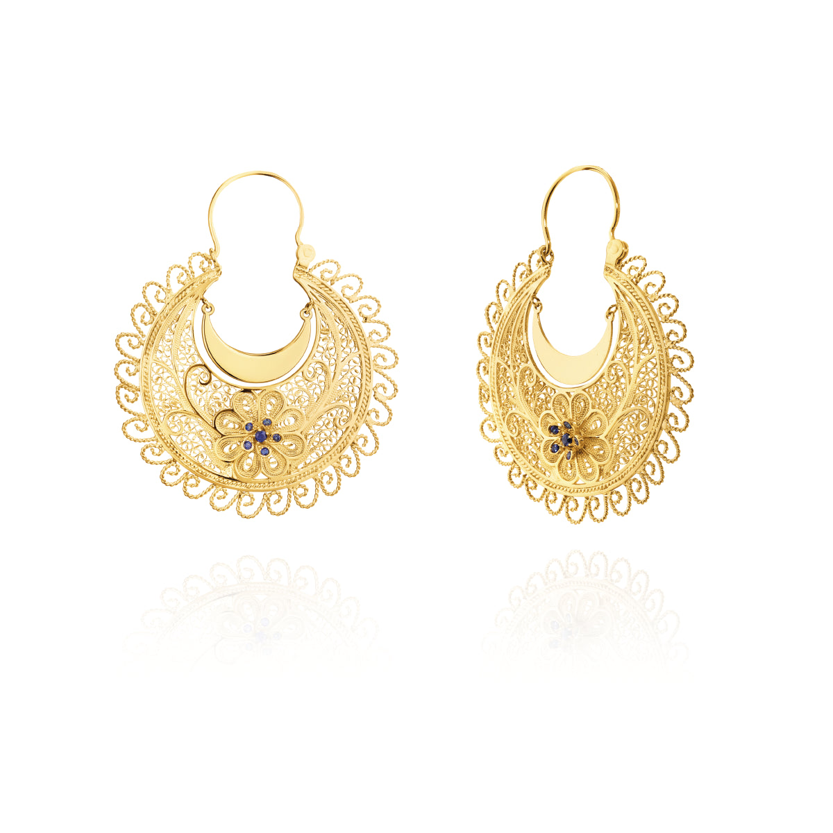 Brinco Filigrana Ouro Arcada Safiras 0,12 CT G/VS Joalharia do Carmo