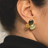 Brincos 2 Pedras Ovais Tornilho Filigrana Dourado