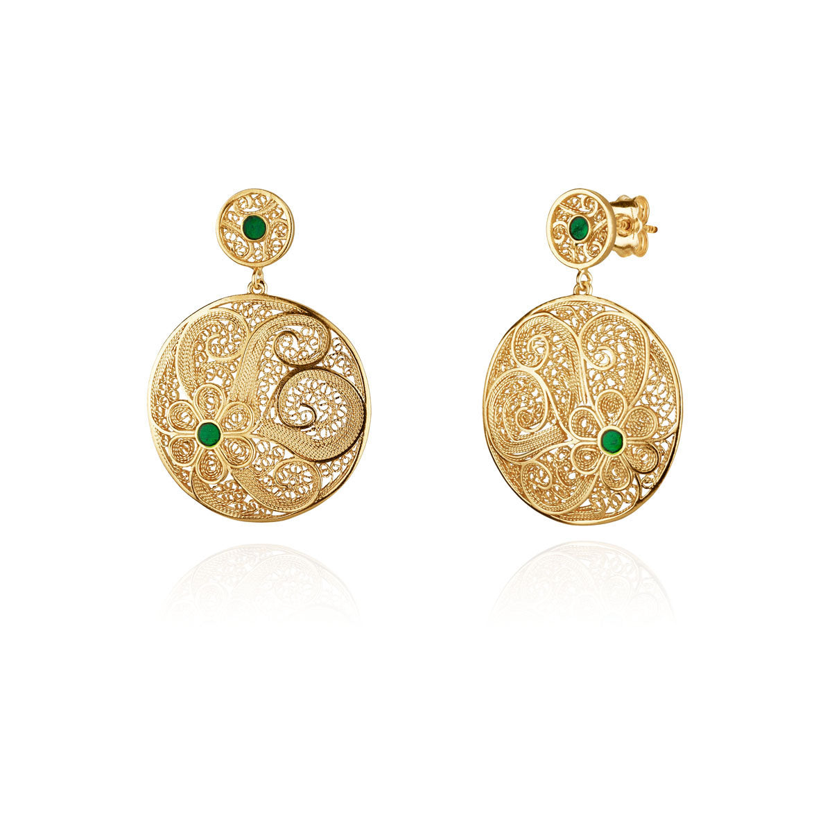 Brincos Redondos Circulo Esmalte Filigrana Prata Dourada