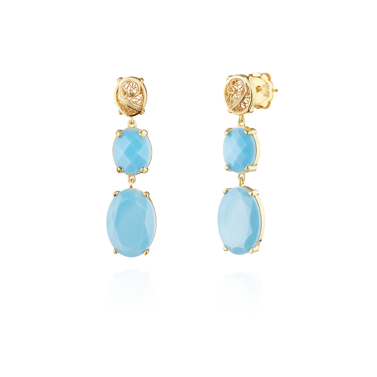 Brincos 2 Pedras Ovais Filigrana Dourado