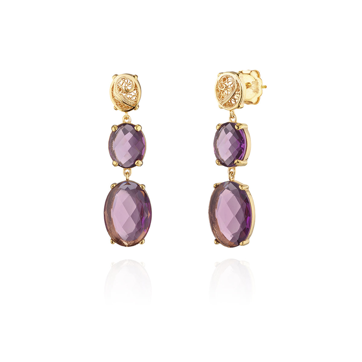 Brincos 2 Pedras Ovais Filigrana Dourado