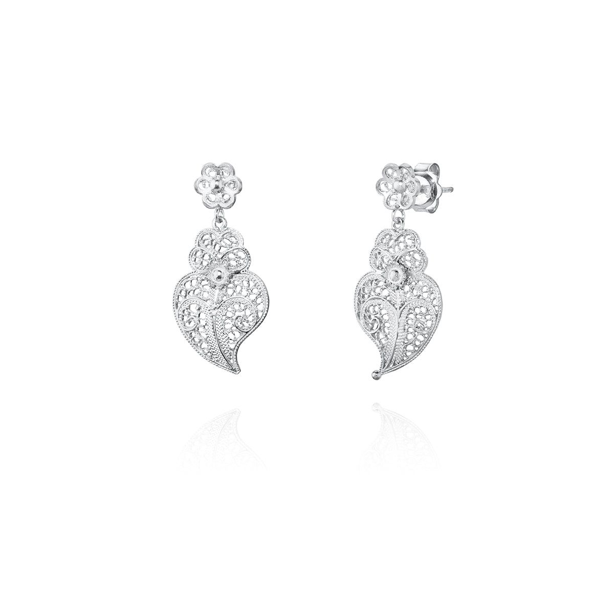 Boucles d'oreilles cœur avec filigrane et fleur