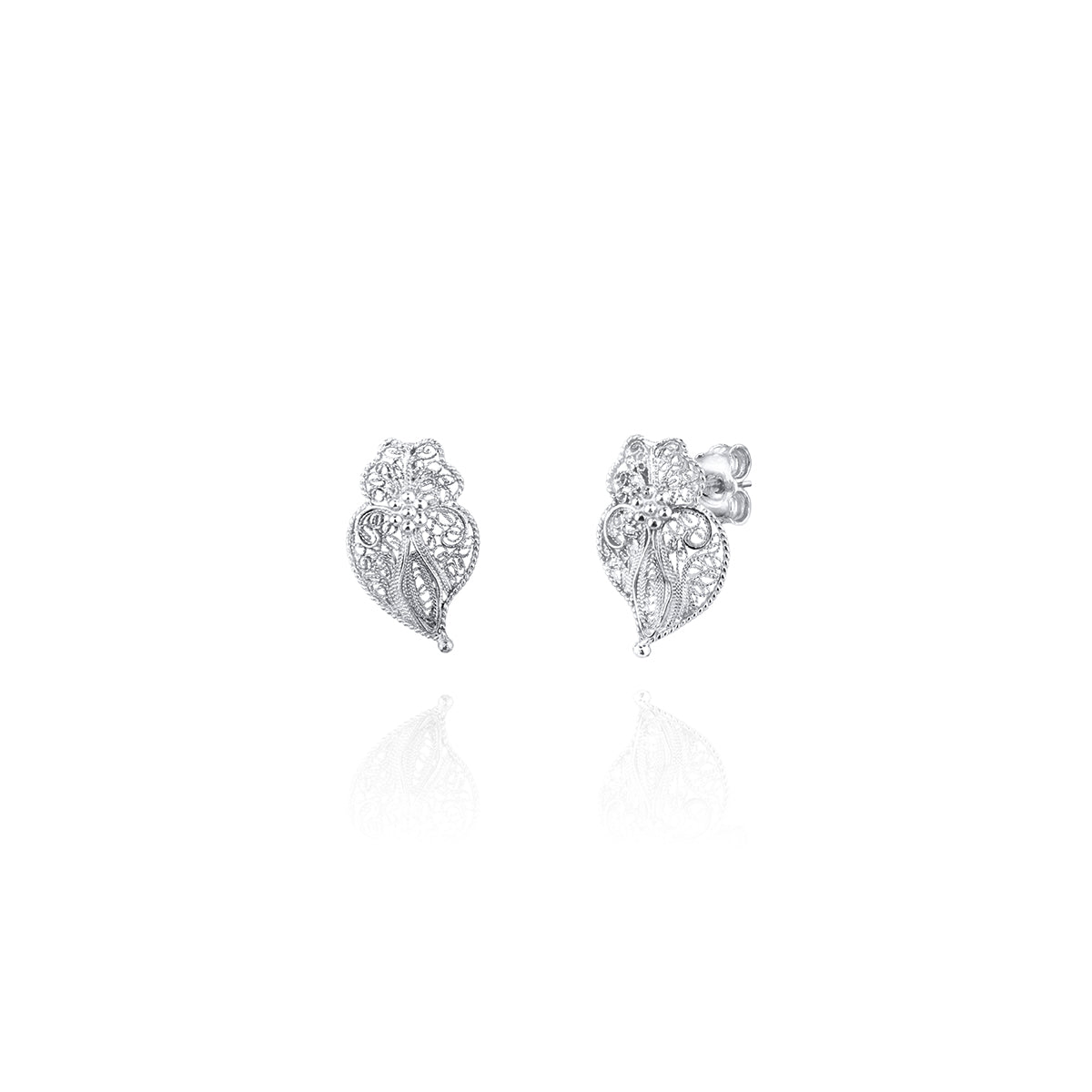 Boucles d'oreilles cœur avec filigrane et fleur