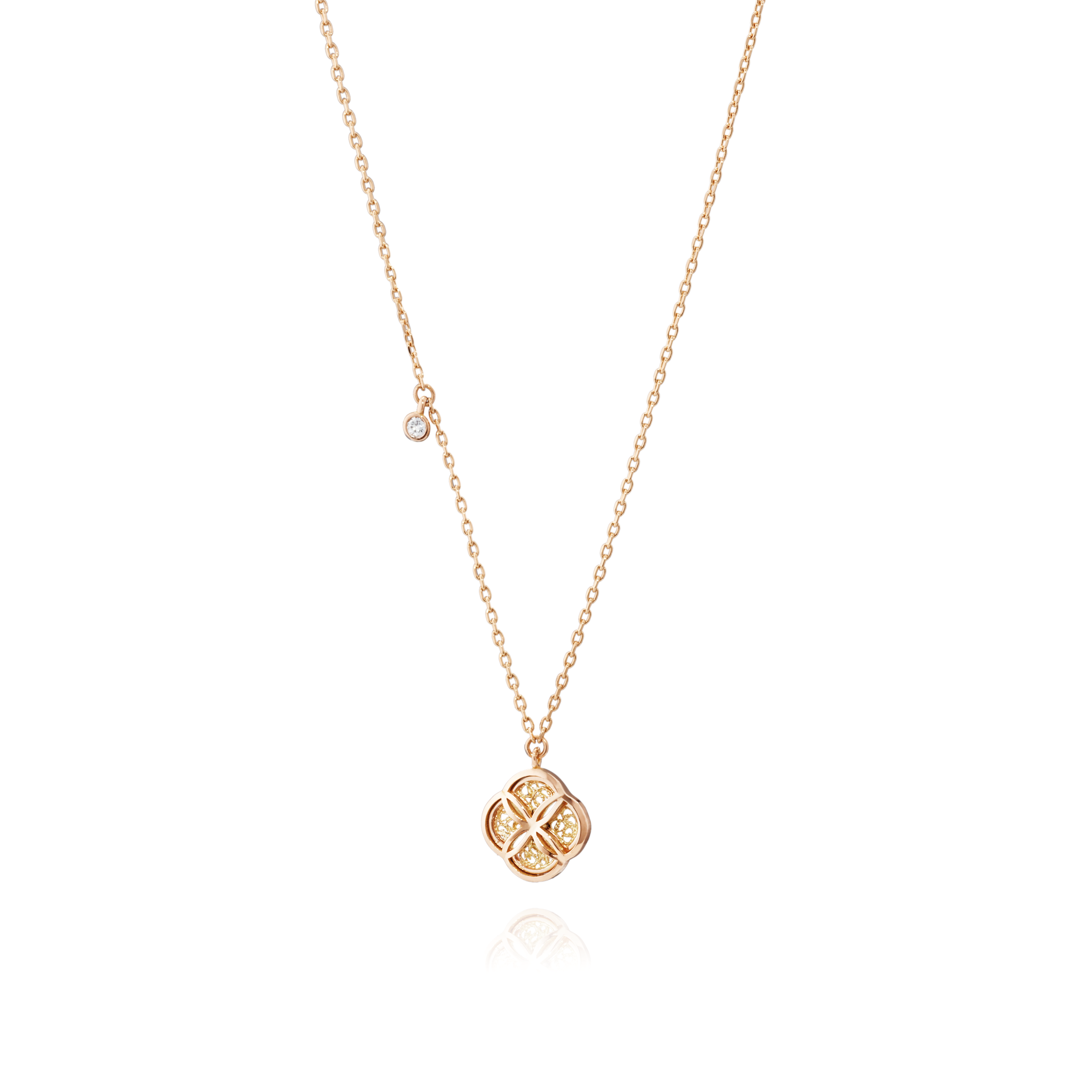 Joalharia do Carmo Colar Trevo Rosa com Diamante