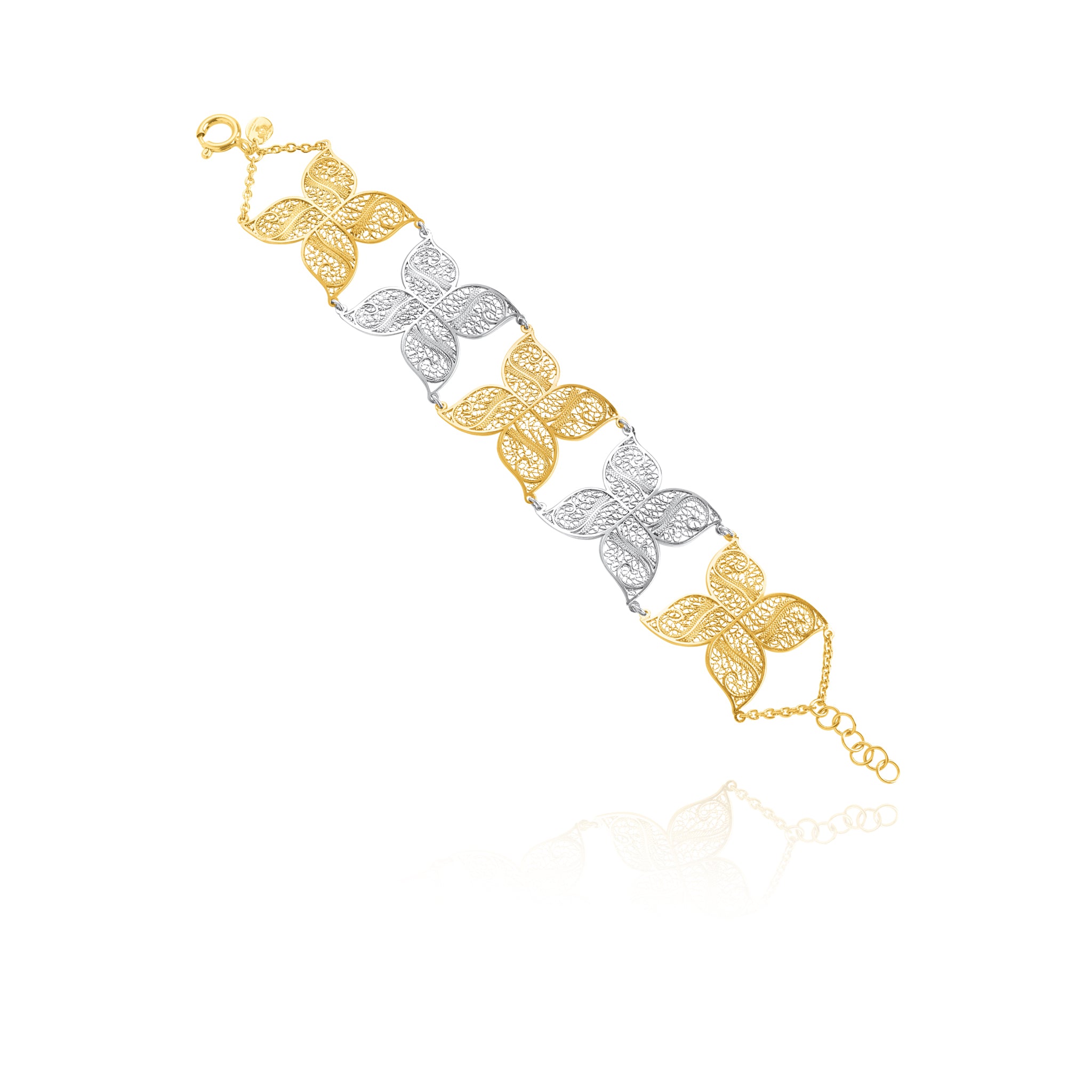 Joalharia do Carmo Pulseira Jasmim Dourado e Pratedo