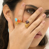 Anel 2 Pedras Ovais Filigrana