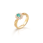 Anel Filigrana Diamantes Ouro Amarelo 0,30 CT + Esmeralda 0,35 CT Joalharia do Carmo