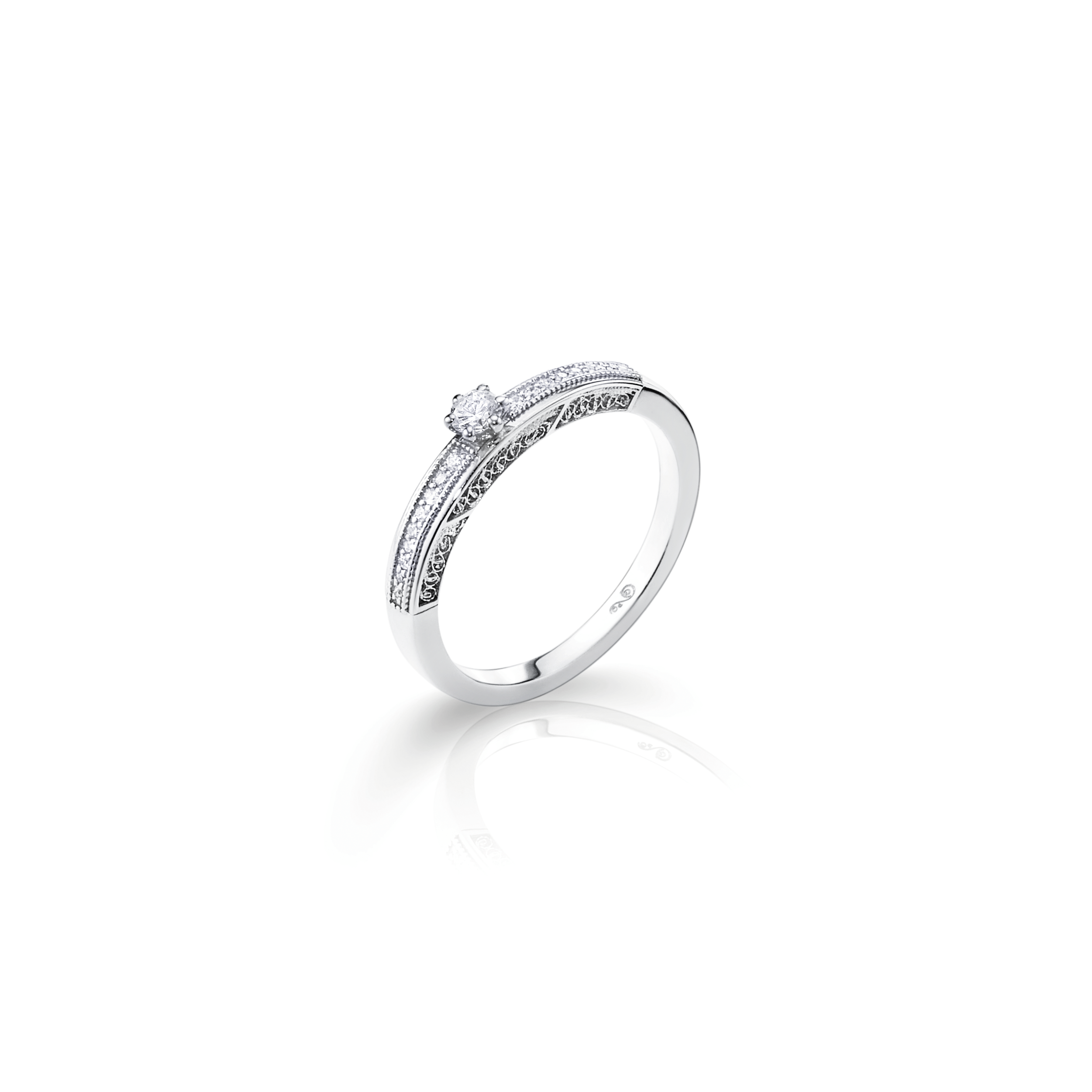 Anel Filigrana Diamantes Ouro Branco 0,20 CT Joalharia do Carmo