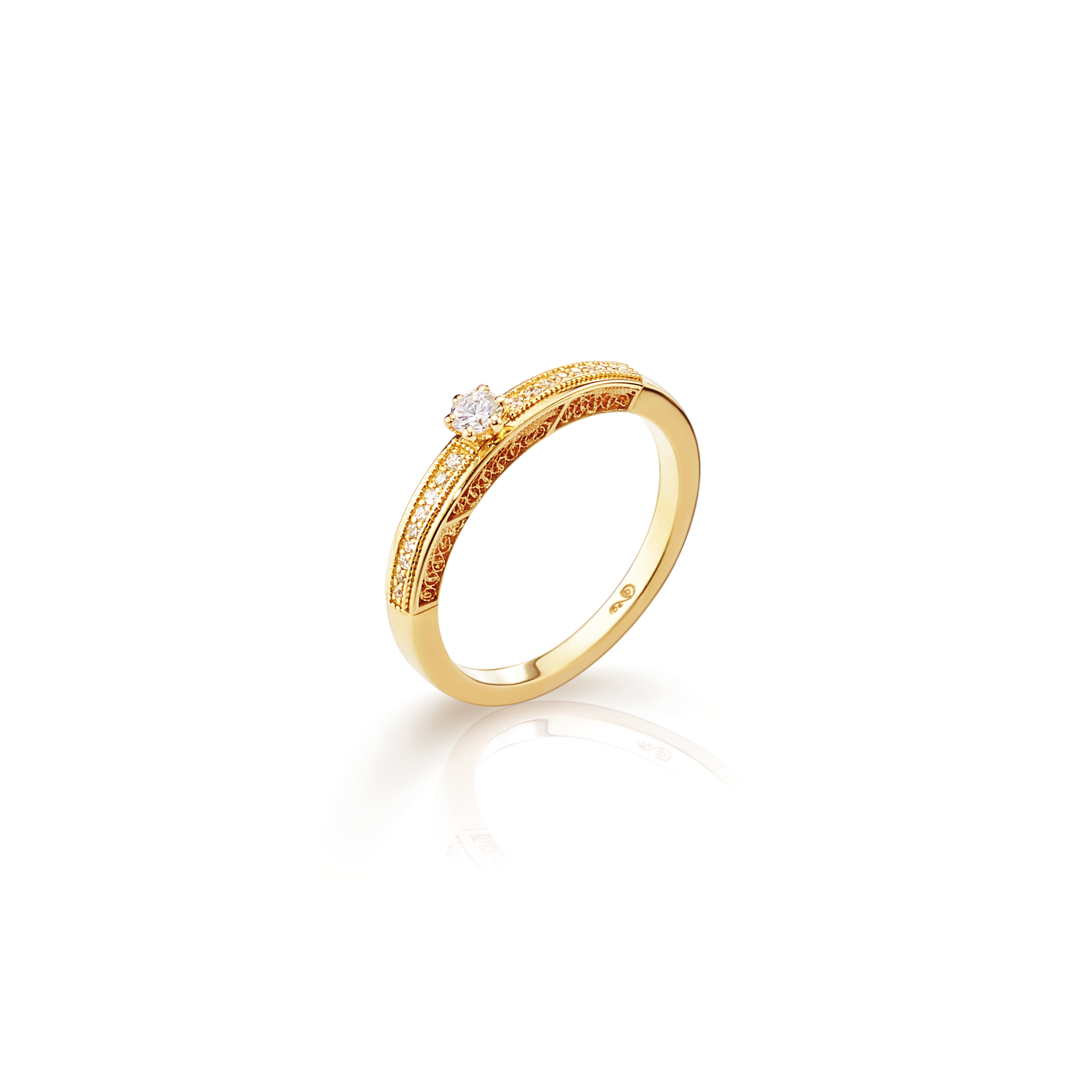 Anel Filigrana Diamantes Ouro Amarelo 0,20 CT Joalharia do Carmo