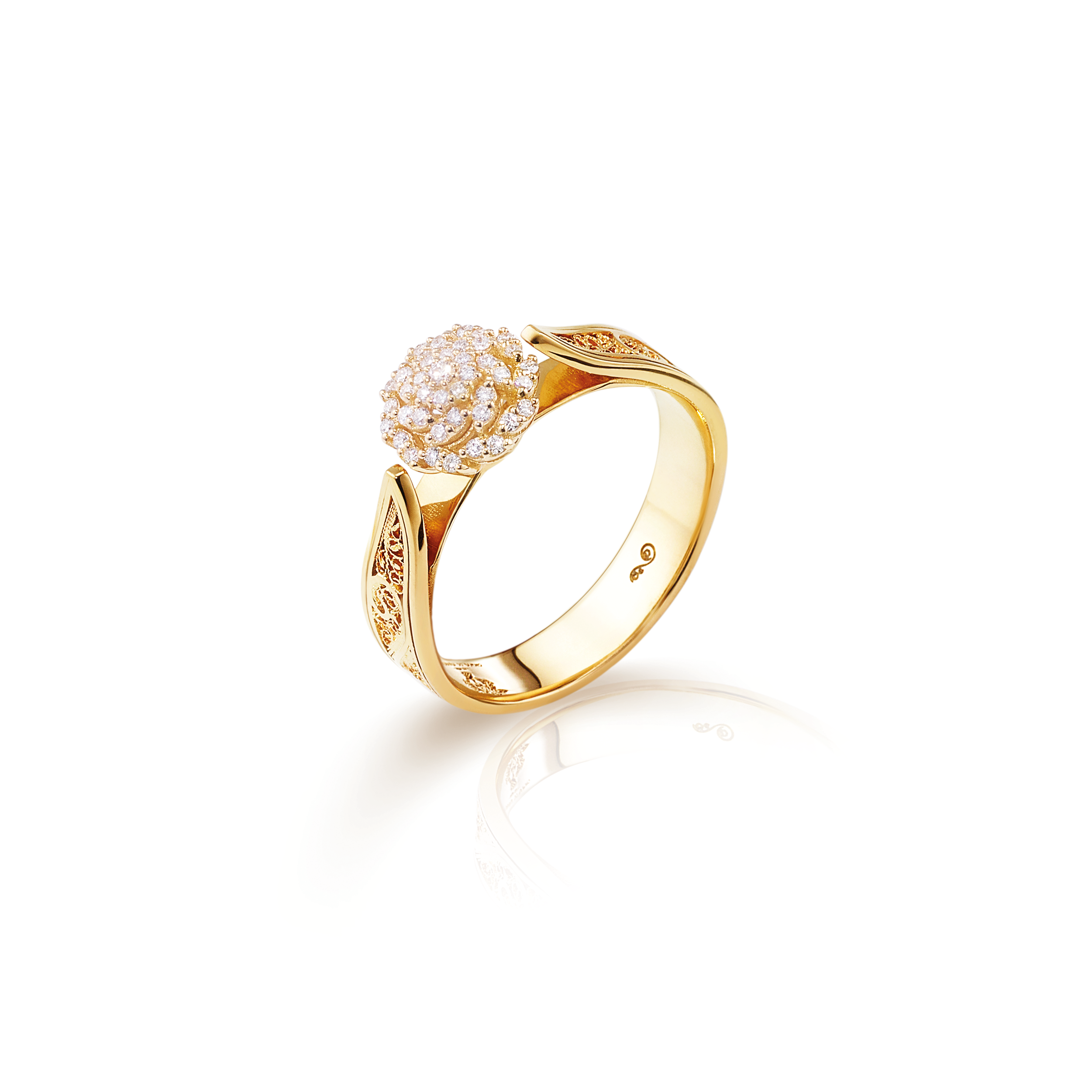 Anel Filigrana Diamantes Ouro Amarelo 0,23 CT Joalharia do Carmo