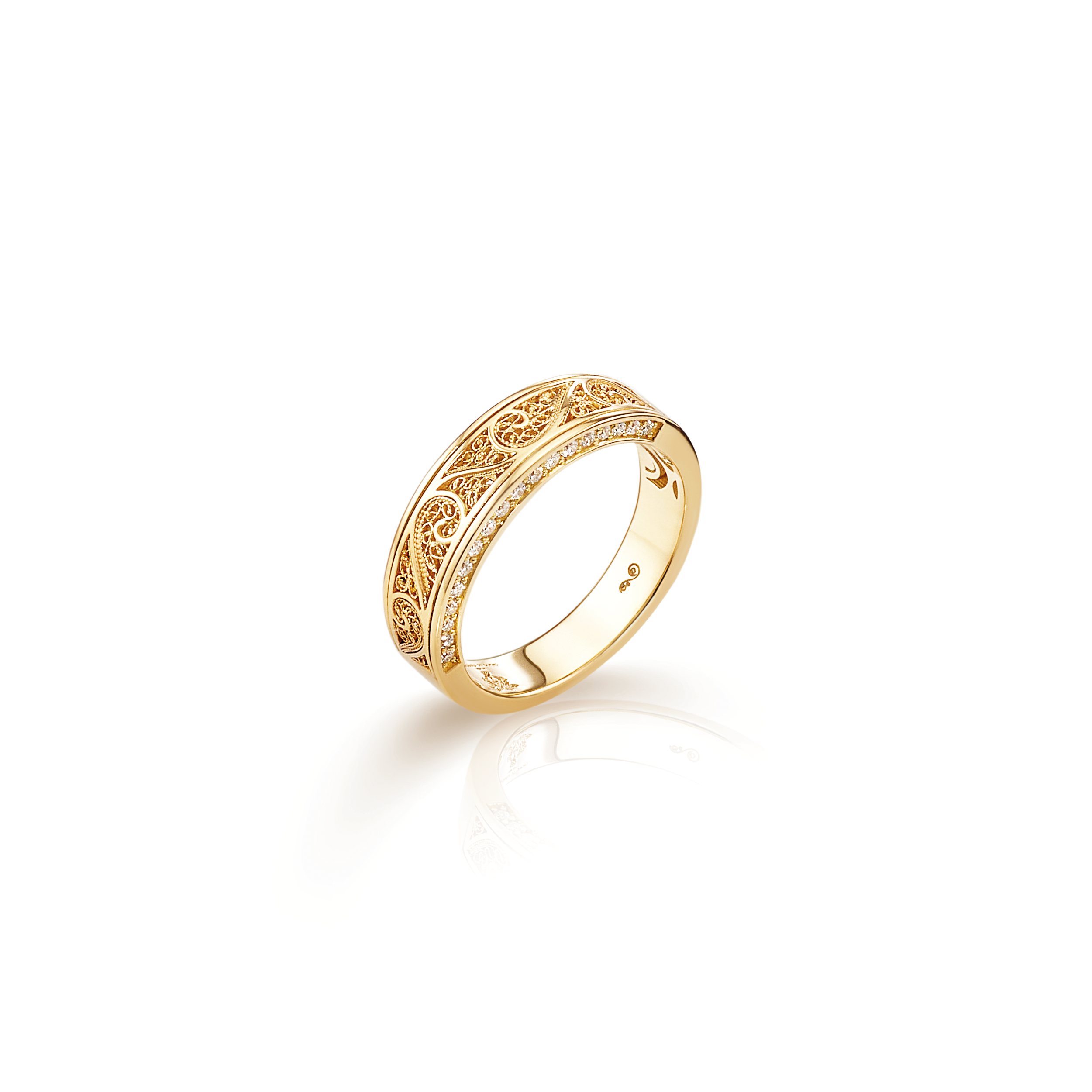Anel Filigrana Diamantes Ouro Amarelo 0,30 CT Joalharia do Carmo