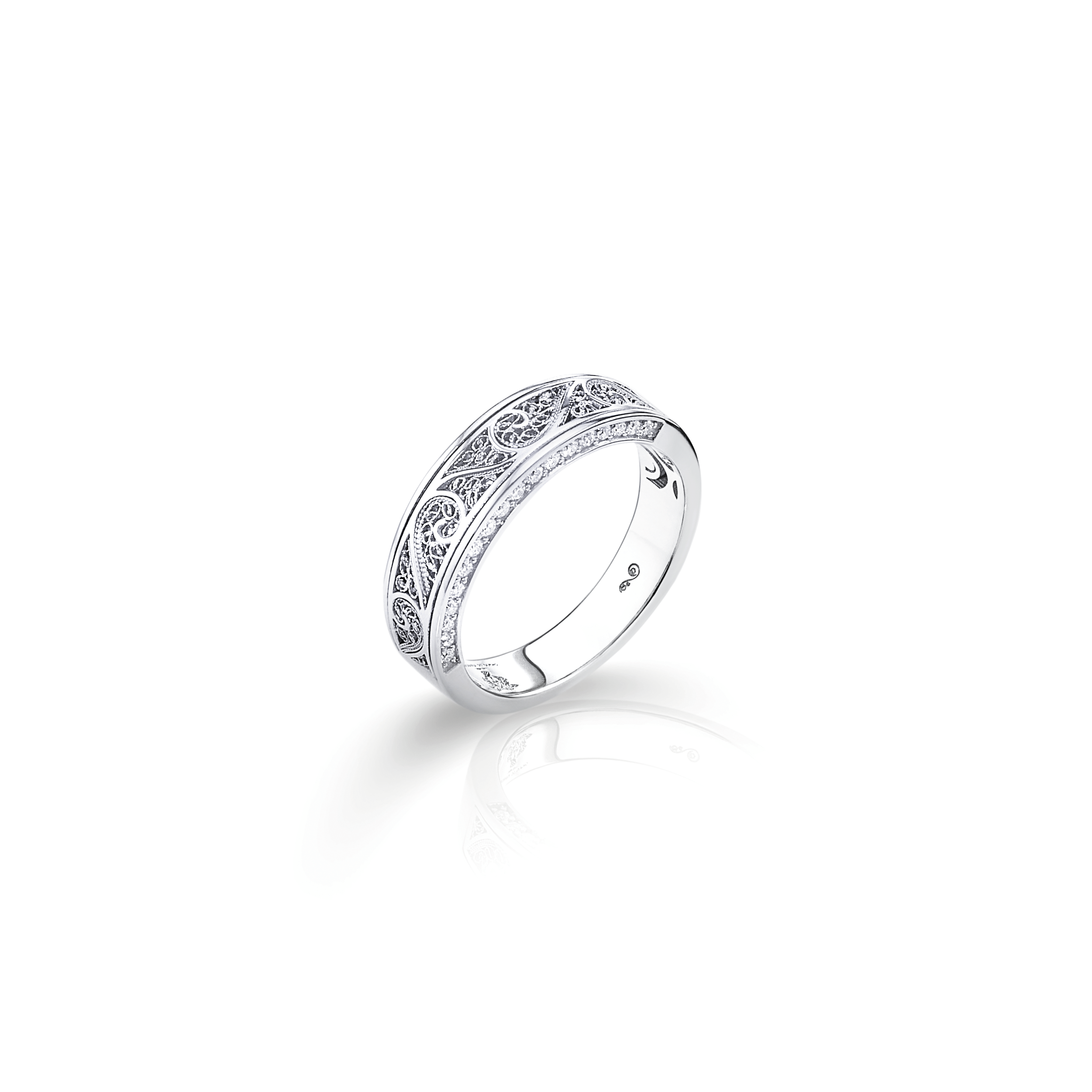 Anel Filigrana Diamantes Ouro Branco 0,30 CT Joalharia do Carmo