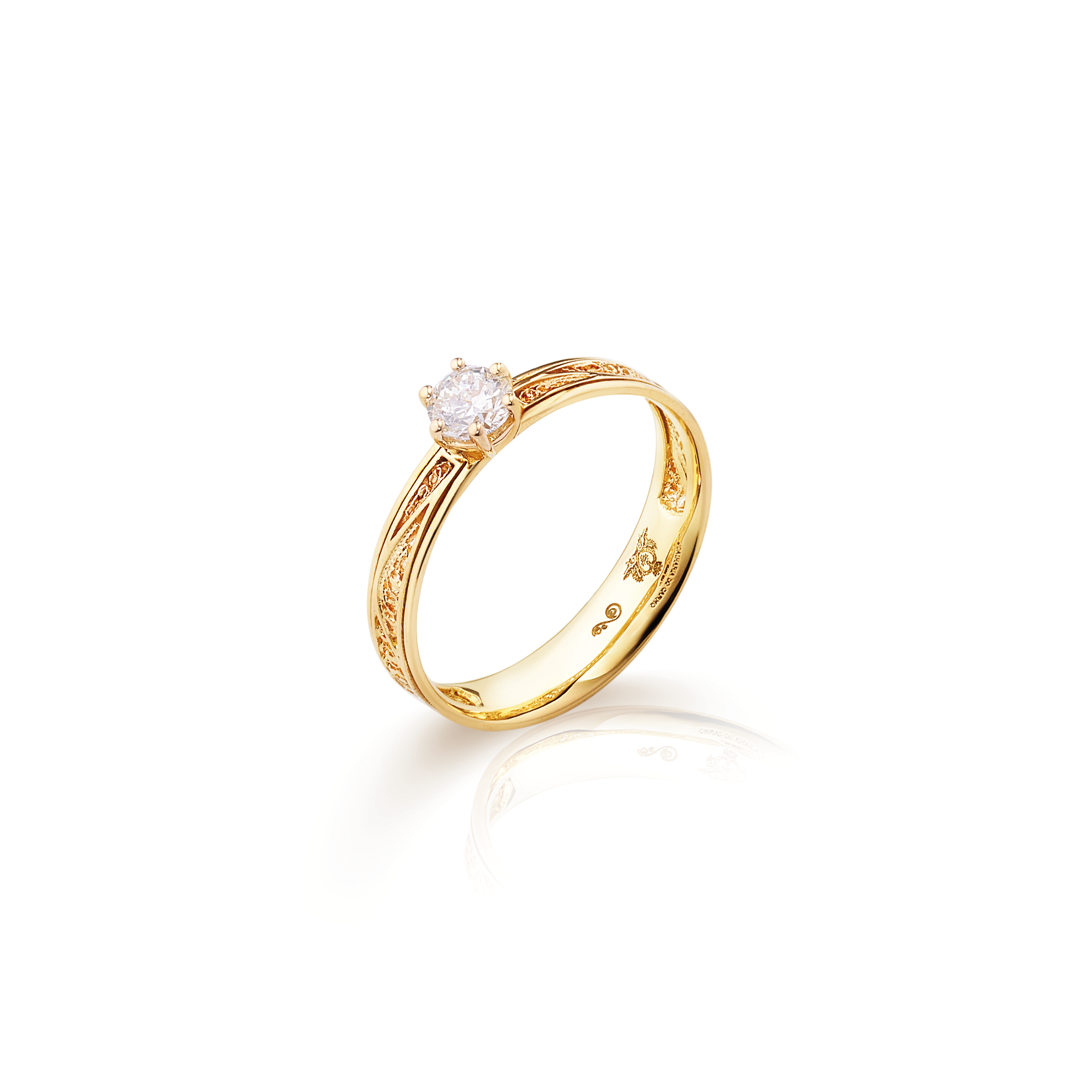Anel Filigrana Diamantes Ouro Amarelo 0,30 CT Joalharia do Carmo