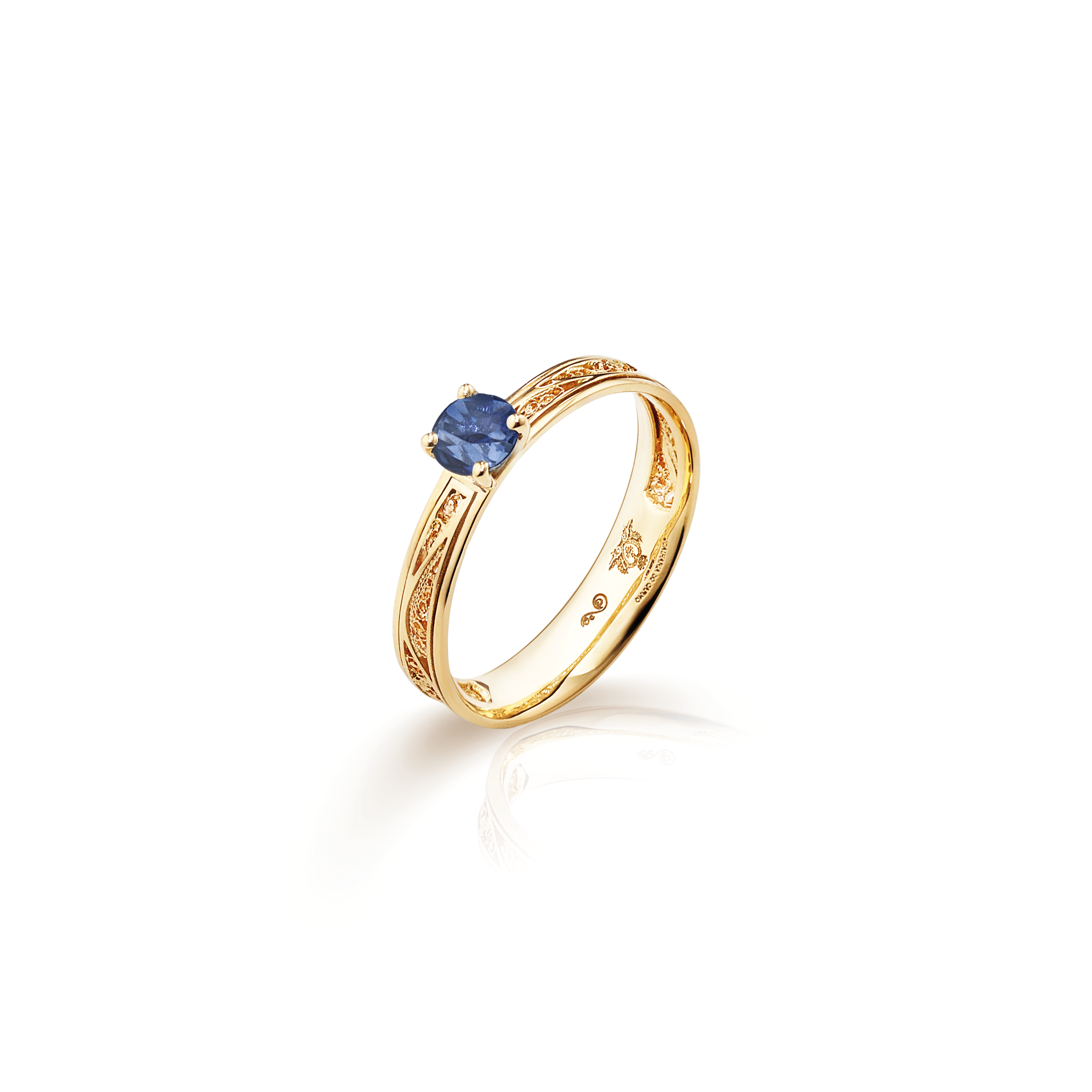 Anel Filigrana Safira Ouro Amarelo 0,50 CT Joalharia do Carmo
