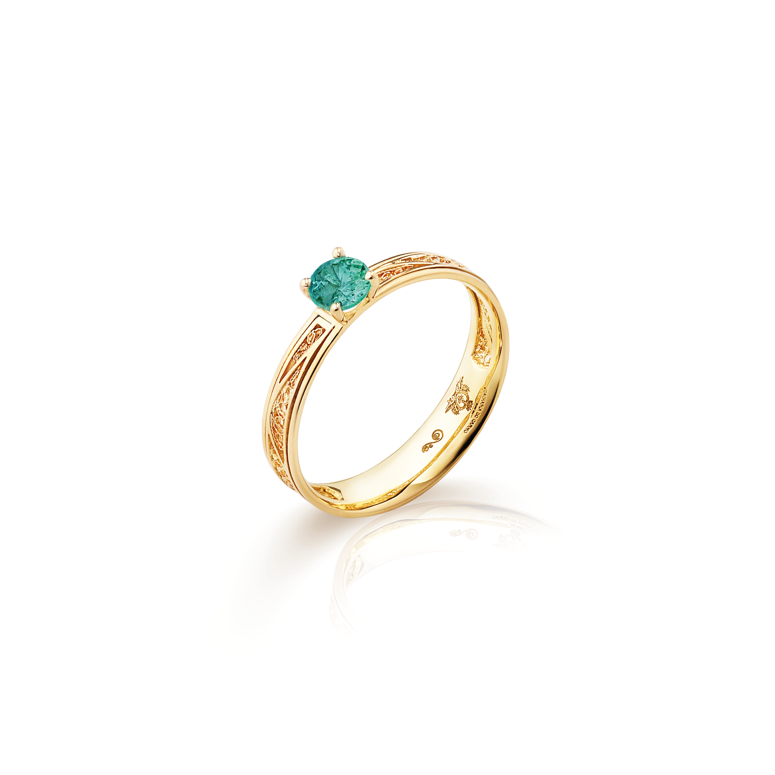 Anel Filigrana Esmeralda Ouro Amarelo 0,35 CT Joalharia do Carmo