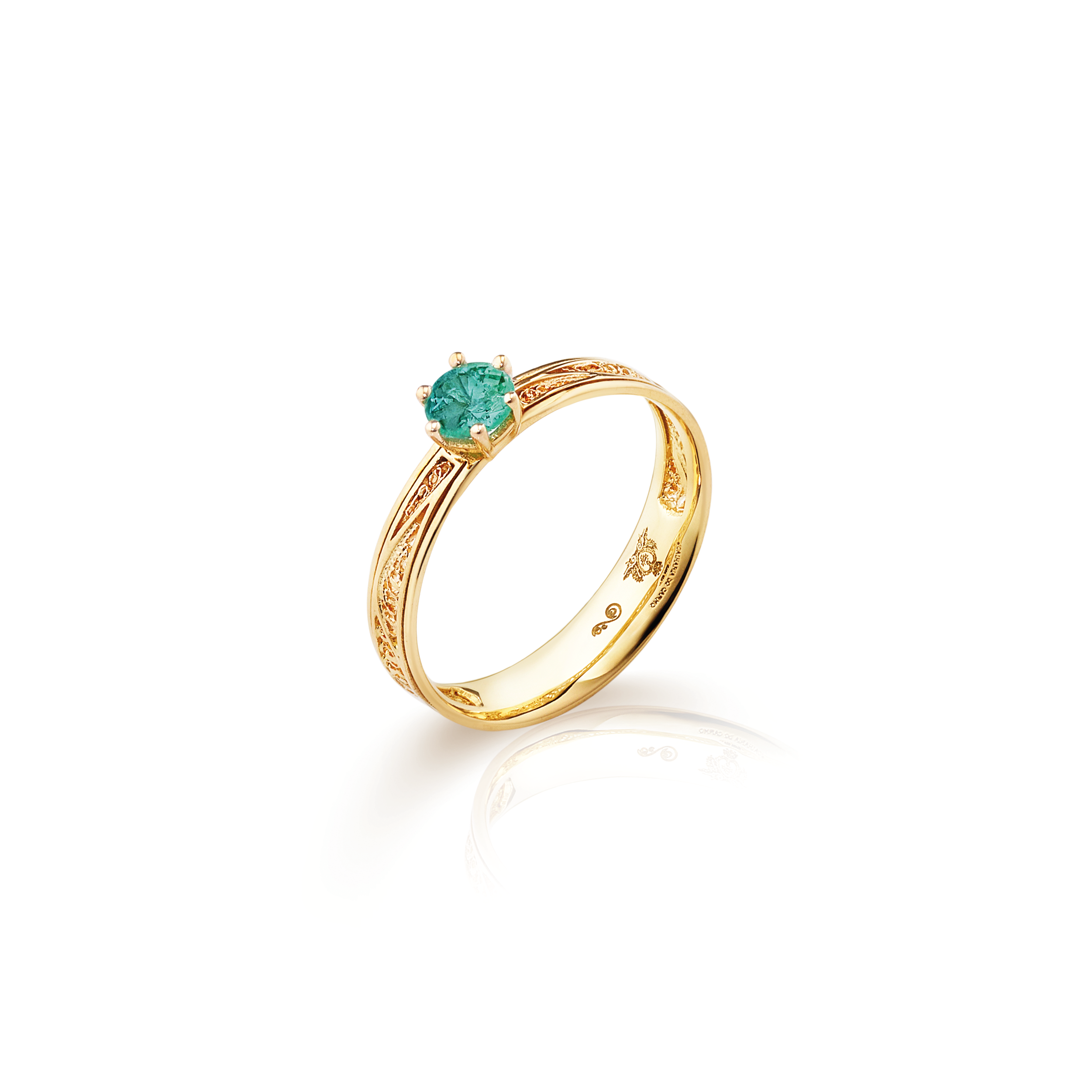 Anel Filigrana Esmeralda Ouro Amarelo 0,35 CT Joalharia do Carmo