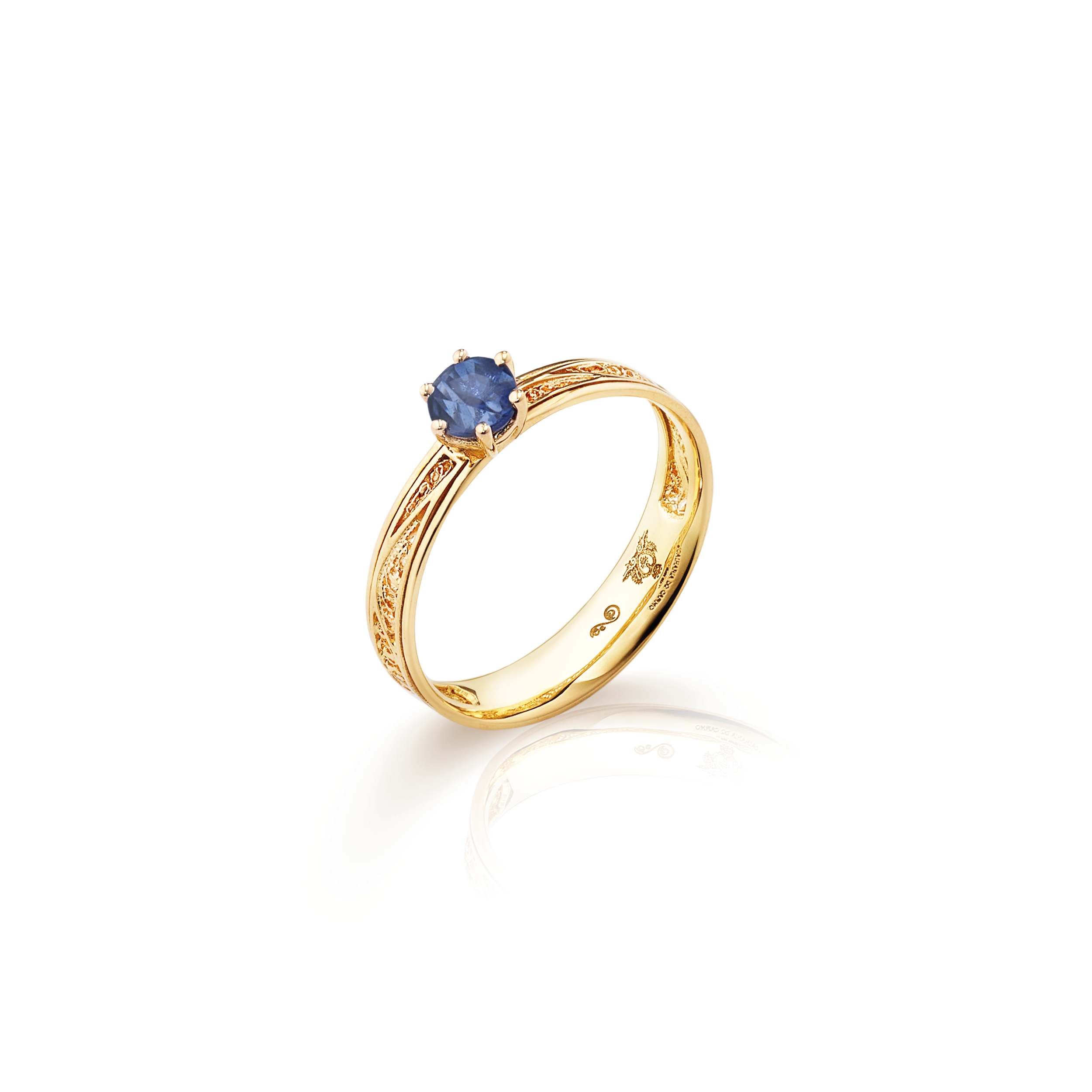 Anel Filigrana Safira Ouro Amarelo 0,50 CT Joalharia do Carmo